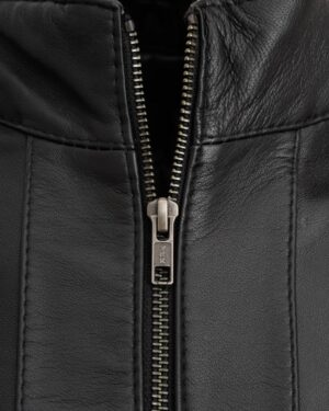Kurtka skórzana męska z metalowym zamkiem, czarna, z delikatnym pikowaniem i klasycznym kołnierzem