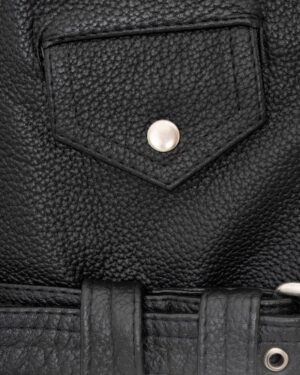 Damska ramoneska skórzana z kieszonką na guziki i szerokim paskiem w stylu casual