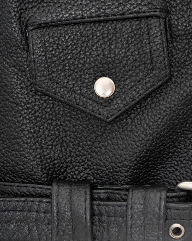 Damska ramoneska skórzana z kieszonką na guziki i szerokim paskiem w stylu casual