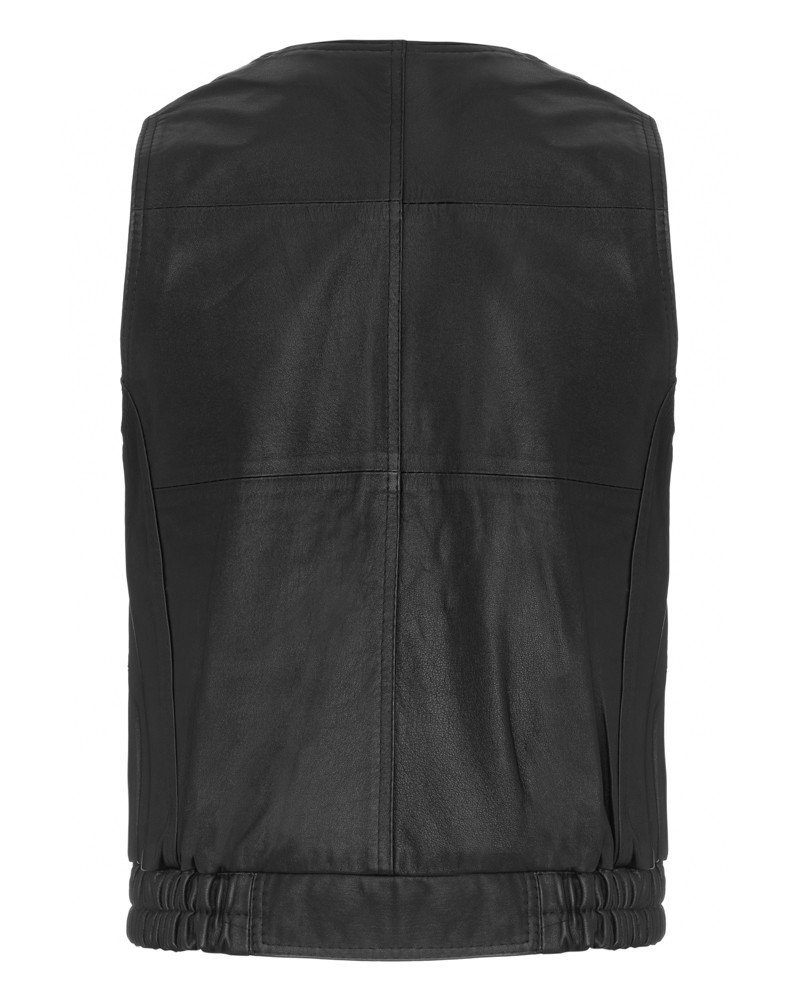 Kamizelka skórzana męska w kolorze czarnym, z elastycznym dołem i prostym krojem, idealna na zimowe dni