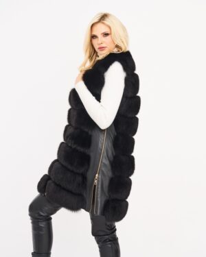 Kamizelka futrzana z futrem w kolorze czarnym, z zamkiem błyskawicznym i efektownym krojem