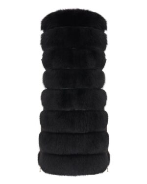 Kamizelka futrzana o luźnym kroju z efektownymi falbaniastymi detalami i zamkiem błyskawicznym z boku