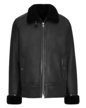 Kożuch męski z kołnierzem z futra, zapinana na zamek, z kieszeniami po bokach