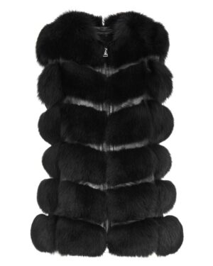 Kamizelka futrzana w kolorze czarnym, z efektownym futrzanym wykończeniem i zamkiem błyskawicznym