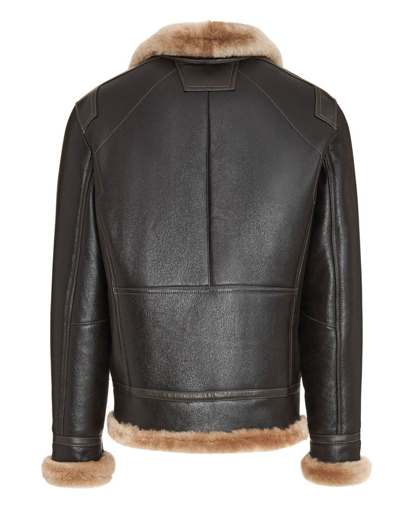 Kożuch męski z futrzanym kołnierzem i mankietami, klasyczny krój idealny na zimowe dni