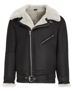 Kożuch męski z kołnierzem z futra i paskiem w talii, idealna na zimowe dni