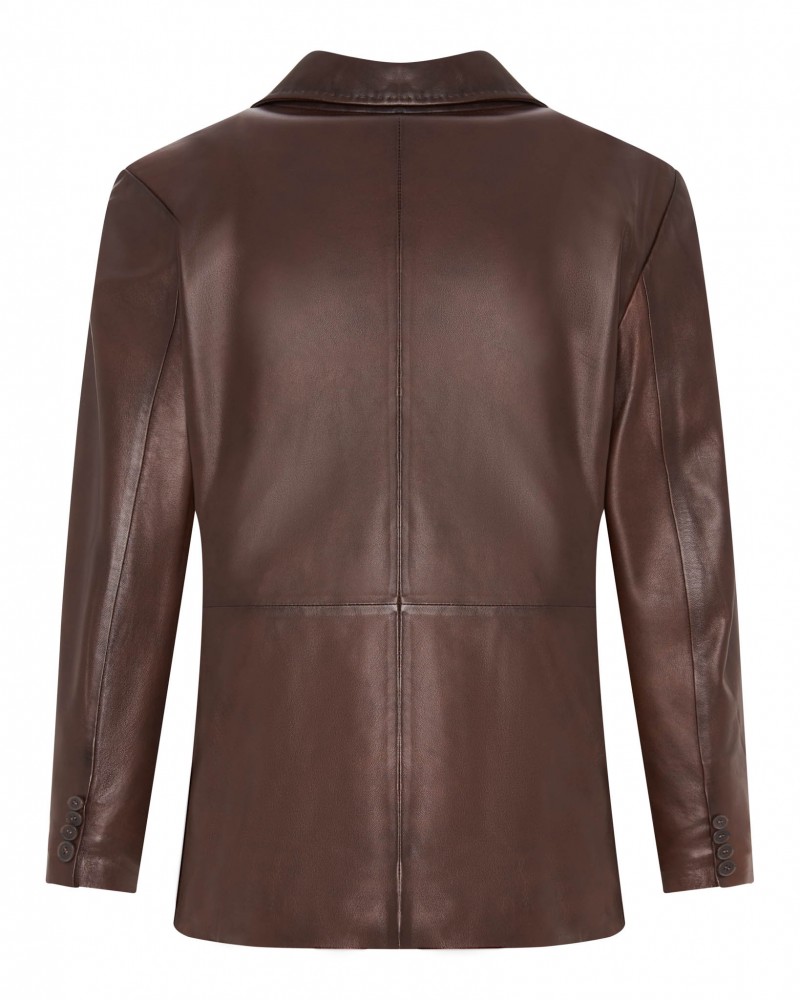 Marynarka skórzana z klasycznym kołnierzem i guzikami na rękawach