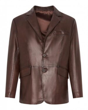 Marynarka skórzana z klasycznym kołnierzem i dwoma kieszeniami z przodu