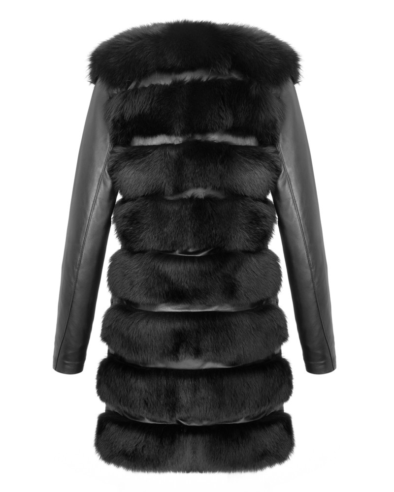 Kamizelka futrzana naturalna z długimi skórzanymi rękawami i efektownym kołnierzem, idealne na zimowe dni