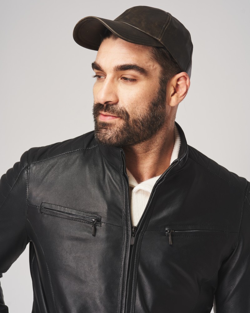 Skórzana czapka Frost z daszkiem z gładkiej skóry naturalnej w kolorze brązowym