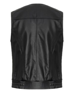 Kamizelka skórzana w kolorze czarnym, bez rękawów, z elastycznym dołem i dopasowanym krojem
