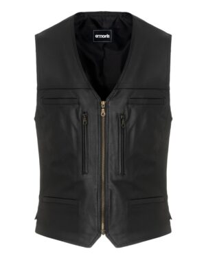 Kamizelka skórzana w kolorze czarnym z zamkiem, kieszeniami i eleganckim krojem idealna na zimowe dni