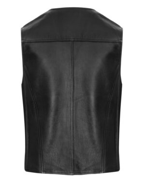 Kamizelka skórzana męska w kolorze czarnym, bez rękawów, z eleganckim krojem i wyraźnymi szwami
