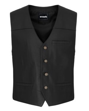 Kamizelka skórzana w kolorze czarnym z guzikiem i kieszeniami, elegancki krój idealny na chłodniejsze dni