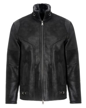 Kożuch męski z wysokim kołnierzem i zamkiem, z dodatkowymi kieszeniami na bokach