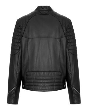 Kurtka skórzana męska w kolorze czarnym z pikowanymi rękawami i ozdobnym zamkiem na rękawie