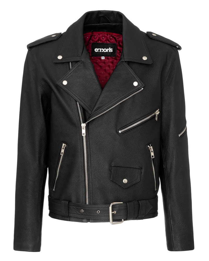 Ramoneska męska w kolorze czarnym, z zapinaniem na zamek, kieszeniami i paskiem w talii