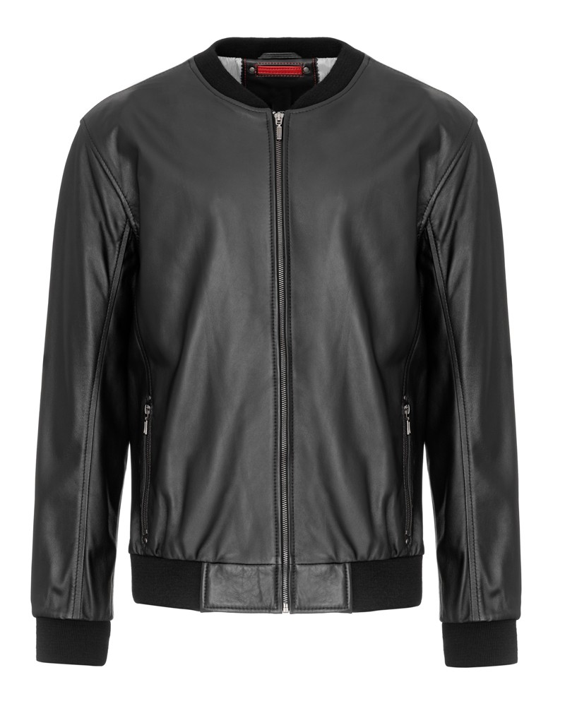 Kurtka skórzana męska w kolorze czarnym z zamkiem, ściągaczami przy mankietach i dolnej krawędzi