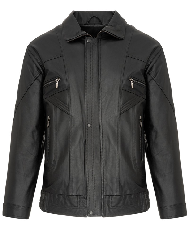 Kurtka skórzana męska w kolorze czarnym z kieszeniami i klasycznym kołnierzem, idealna na zimowe dni