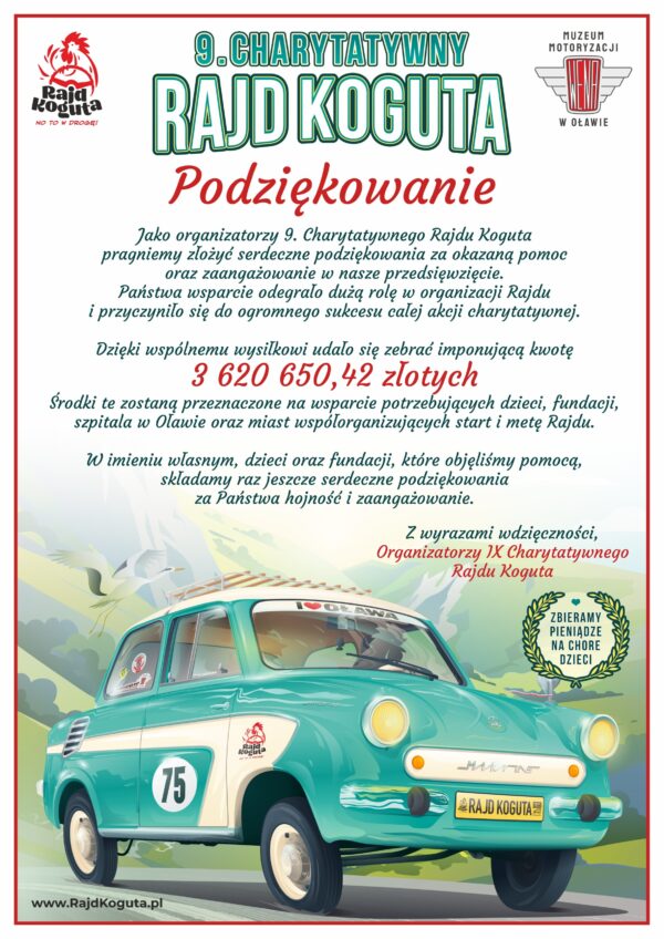 Charitatívny rajd koguta - poďakovanie od organizátora